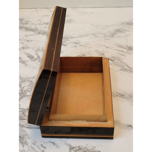 Lacquered Wood Box Marketry Inlaid Domed Hinged Handmade Jewelry Cigarette Box - Picture 3 of 10